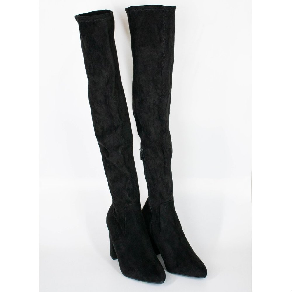 Wild Pair Women's Black Cushioned Over-The-Knee Dress Heeled Boots - Picture 2 of 9